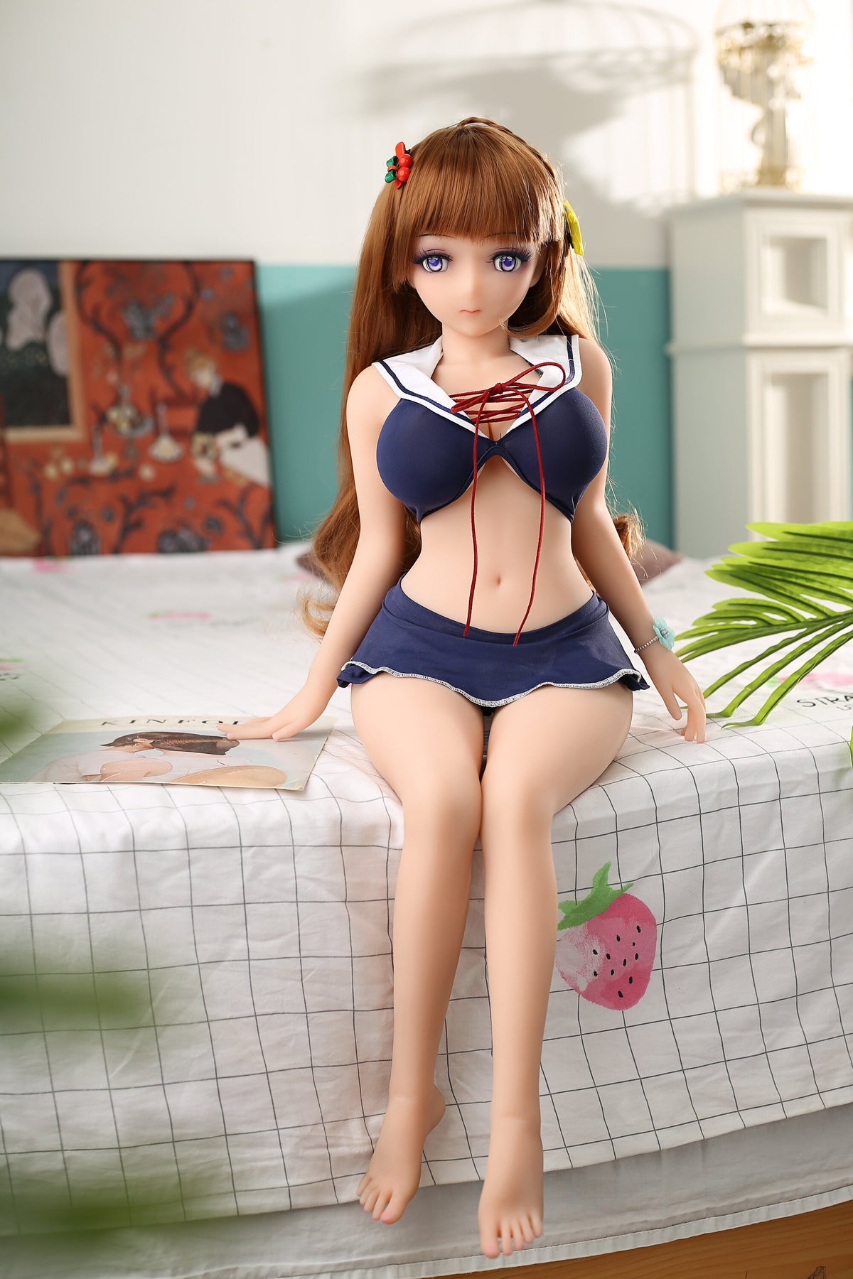 Mei 80cm Collectible Anime Doll — Brown Hair Purple Eyes Solid TPE Art Figure with Skeleton
