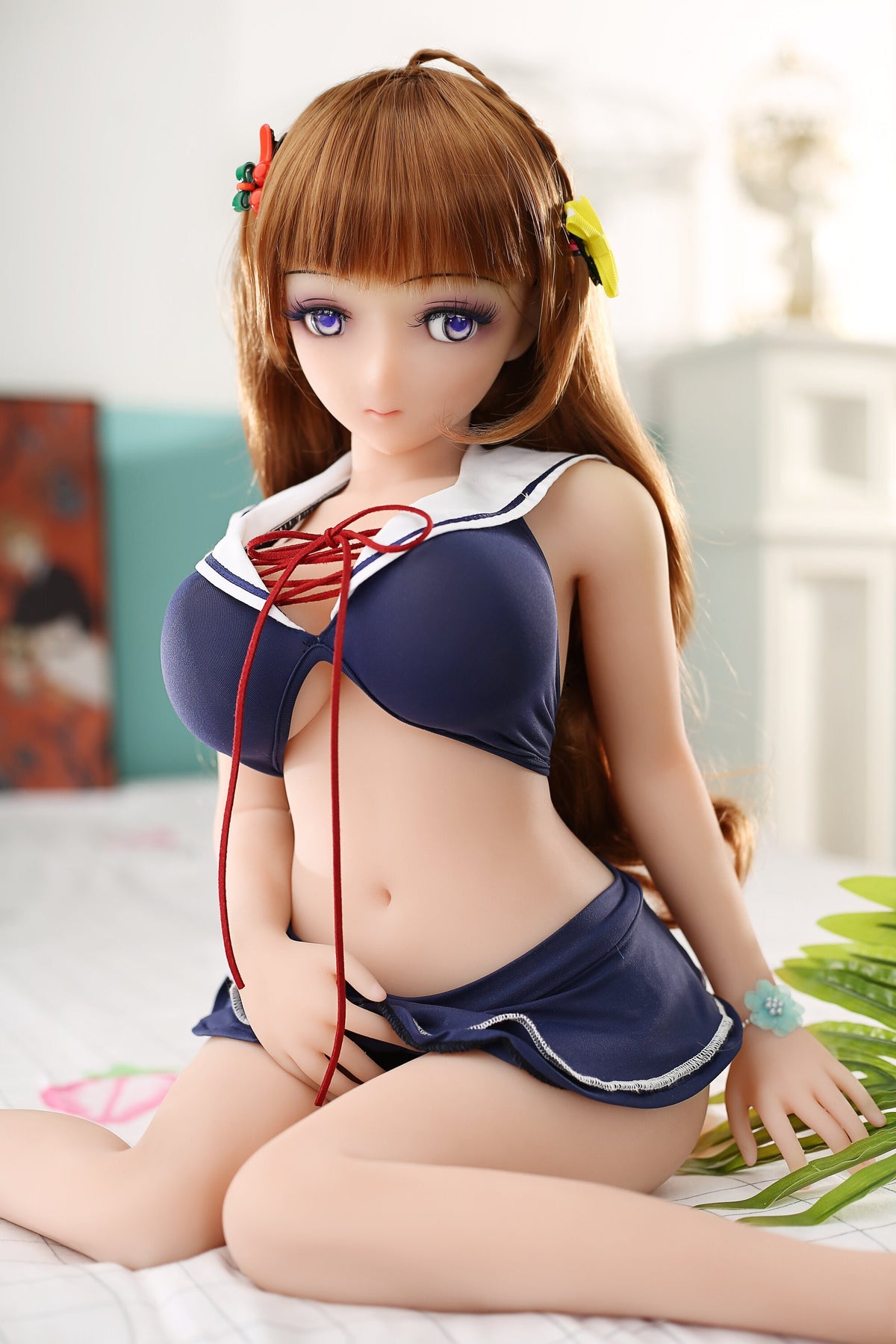 Mei 80cm Collectible Anime Doll — Brown Hair Purple Eyes Solid TPE Art Figure with Skeleton