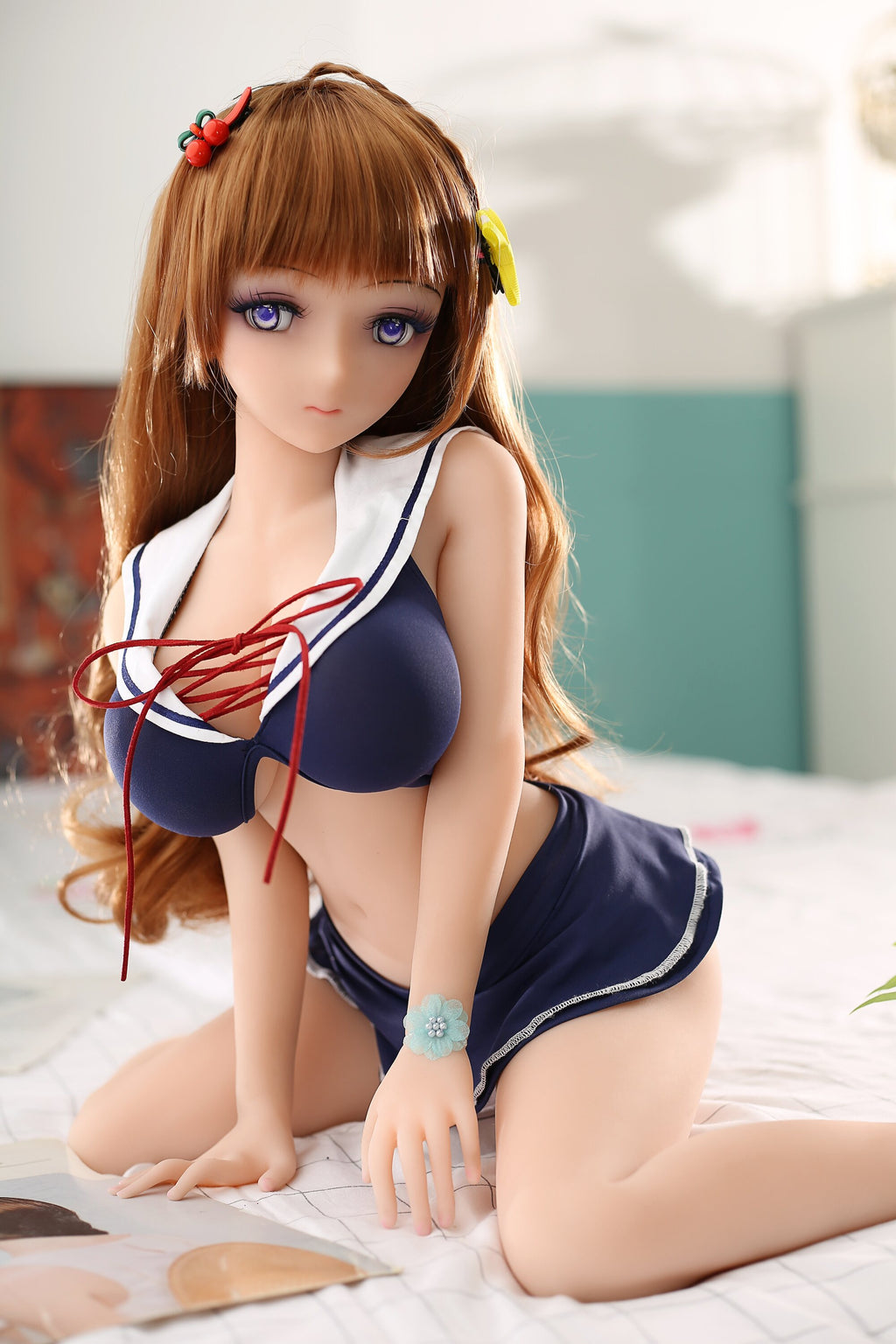 Mei 80cm Collectible Anime Doll — Brown Hair Purple Eyes Solid TPE Art Figure with Skeleton