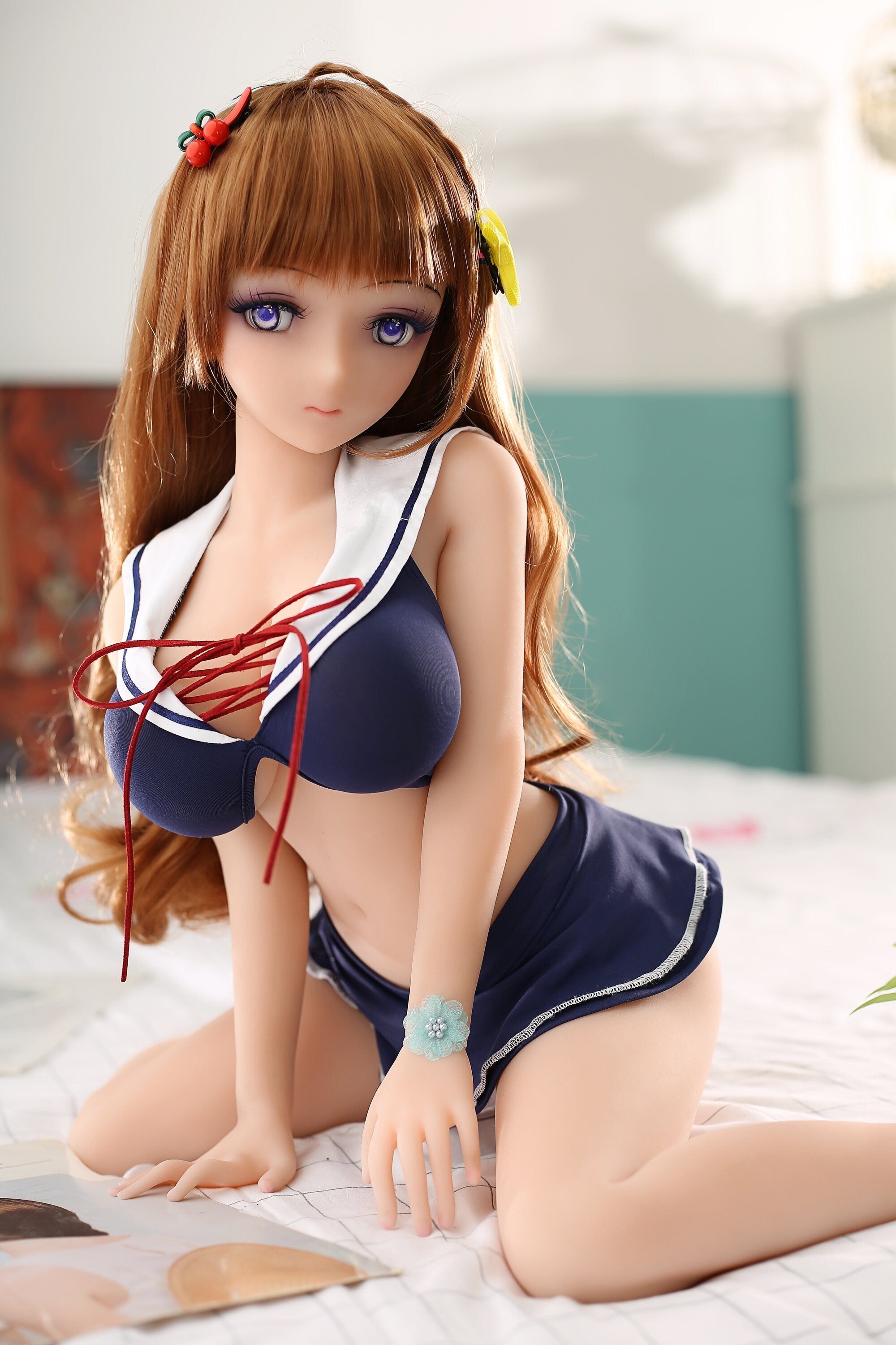 Mei 80cm Collectible Anime Doll — Brown Hair Purple Eyes Solid TPE Art Figure with Skeleton