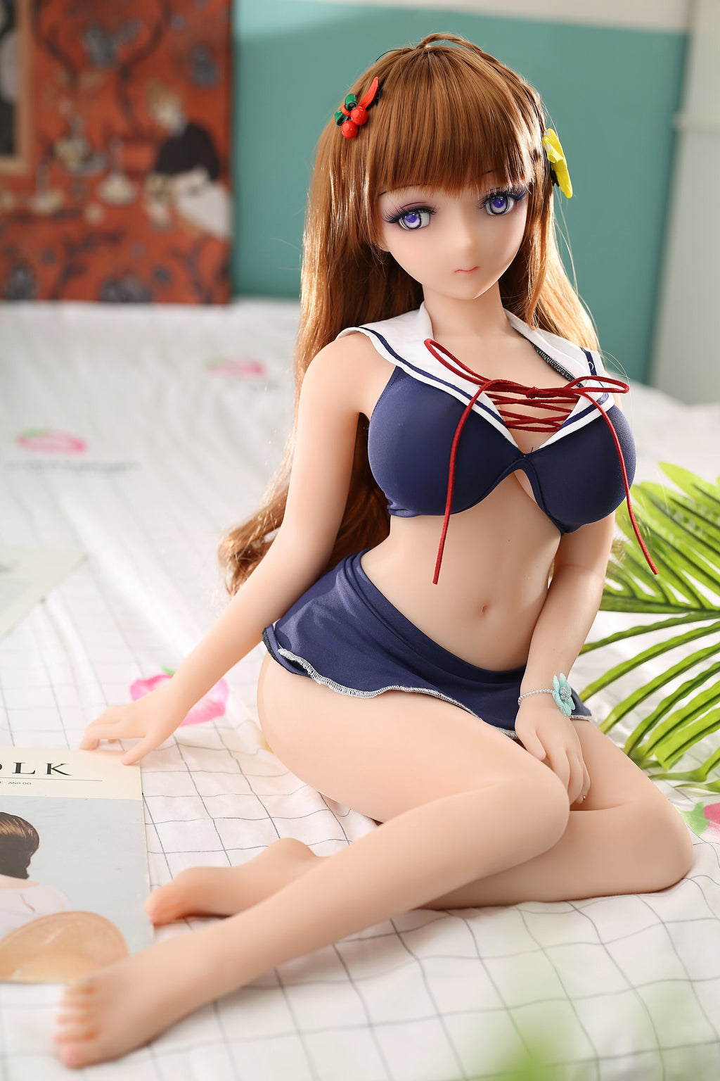 Mei 80cm Collectible Anime Doll — Brown Hair Purple Eyes Solid TPE Art Figure with Skeleton