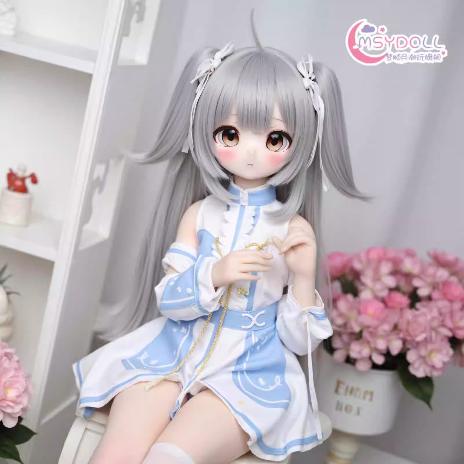 Silver Double Ponytail Anime Silicone Doll — Mini 2D Collectible Figure Secondary image